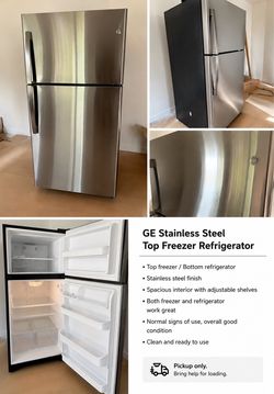 GE Stainless Steel Top Freezer Refrigerator - Works Great - $350