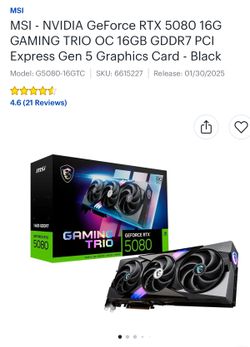 MSI - NVIDIA GeForce RTX 5080 16G GAMING TRIO OC 16GB GDDR7 PCI Express Gen 5 Graphics Card
