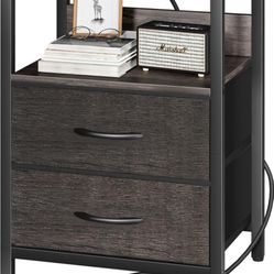 Yoobure Nightstand with Charging Station, Small Night Stand with Fabric Drawers and Storage Shelf for Bedrooms, Nightstands for Small Spaces, Bedside 