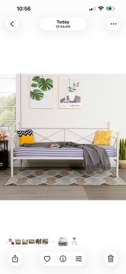 Classic Metal White Twin Size Daybed Frame，Multifunctional Mattress Foundation/Bed Sofa with Headboard