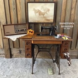*FUNCTIONAL* Vintage Hudson Singer Sewing Machine Table – Rustic Western Antique Farmhouse Furniture