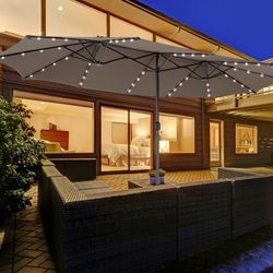15ft Double-Sided W 48 Solar LED lights Patio Umbrella