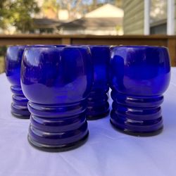 Vintage Cobalt Blue Juice Glasses, 8