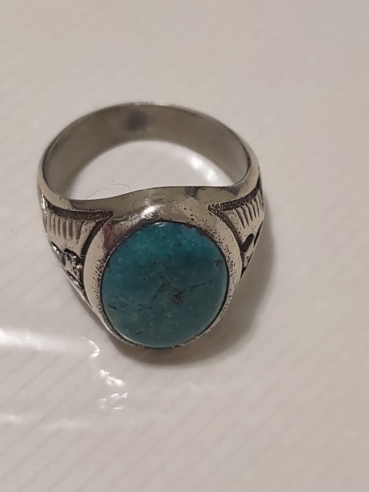 Mens 925 Sterling Silver Turquoise Ring
