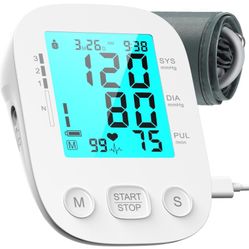 Blood Pressure Monitors for Home use, Upper Arm Automatic Digital BP Monitor, Wide-Range Arm Cuff, Blue Backlit LCD Screen, with USB Type C Cable, Sui