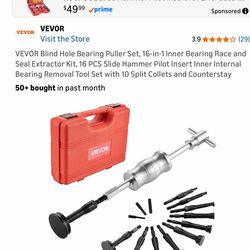 VEVOR Blind Hole Bearing Puller Set, 16-in-1 Inner Bearing Race and Seal Extractor Kit, 16 PCS Slide Hammer Pilot Insert Inner Internal Bearing Remova