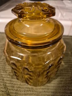 Vintage Amber Glass Jar with Lid
