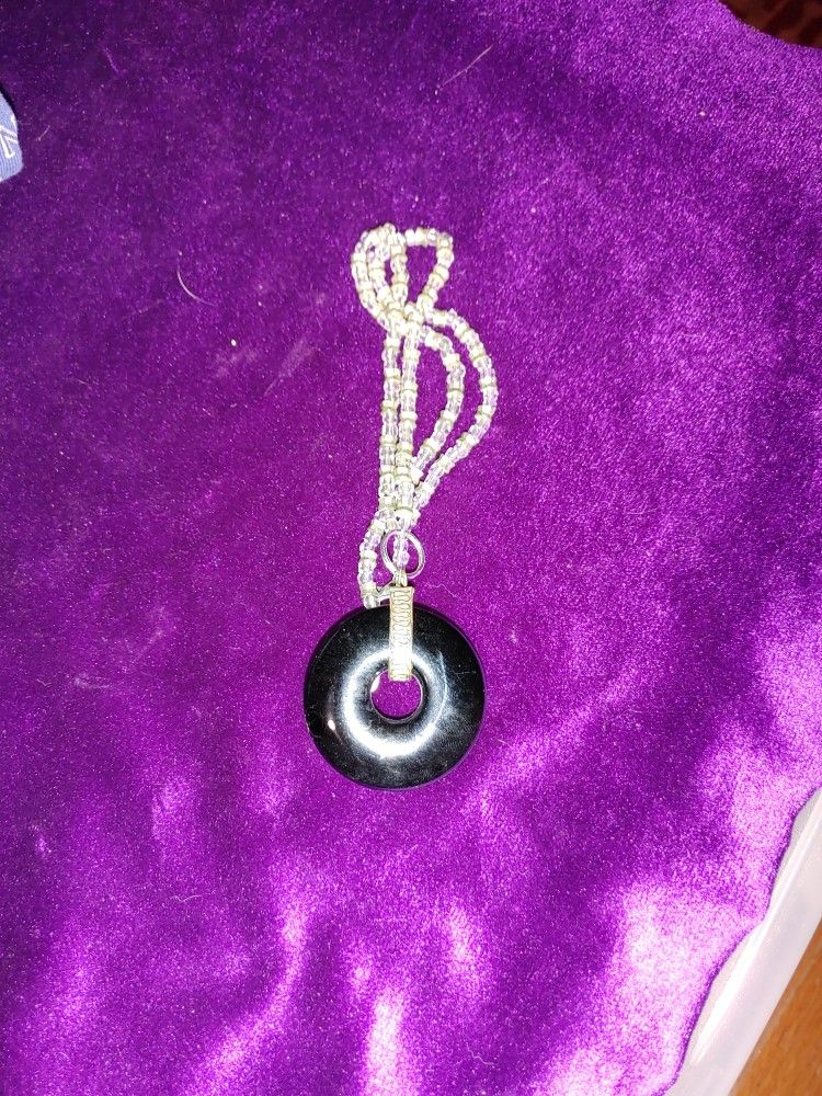 Boho Black Disc on Silver Clasp