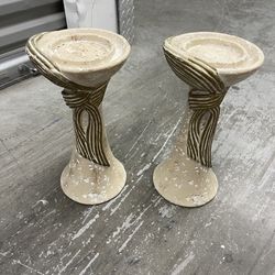 Pair Of Jaru Vintage Mid Century Post Modern Plaster Pillar Candle Stick Holder