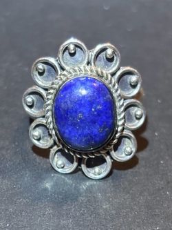 Vintage 925 Sterling Silver Lapis Lazuli Stone Ring Size 7.5
