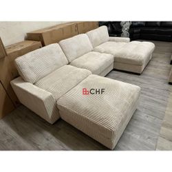 Beige Corduroy Modular Sectional Sofa  - New Year Sale