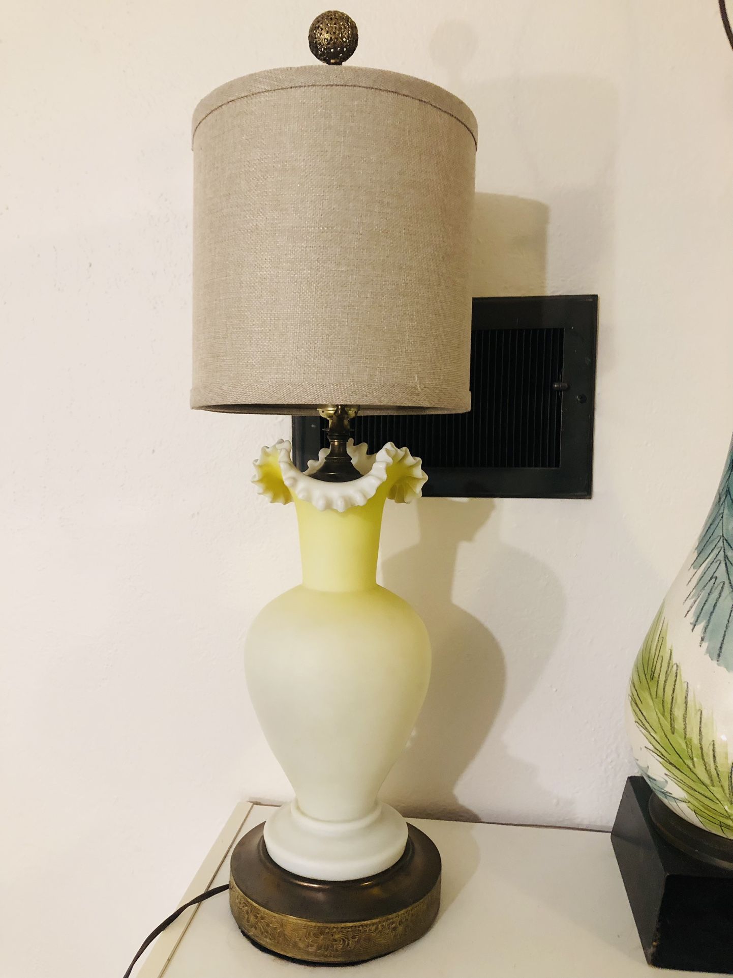 Vintage Antique Victorian Yellow Ruffled Glass Lamp Vase