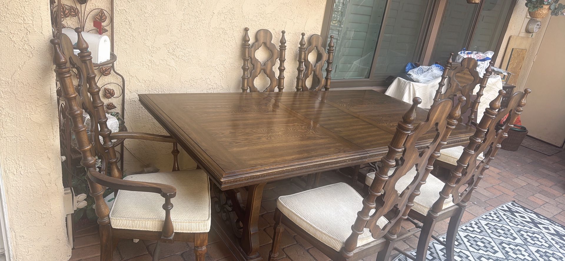 Vintage Solid Wood Dining Table Set β 6 Chairs