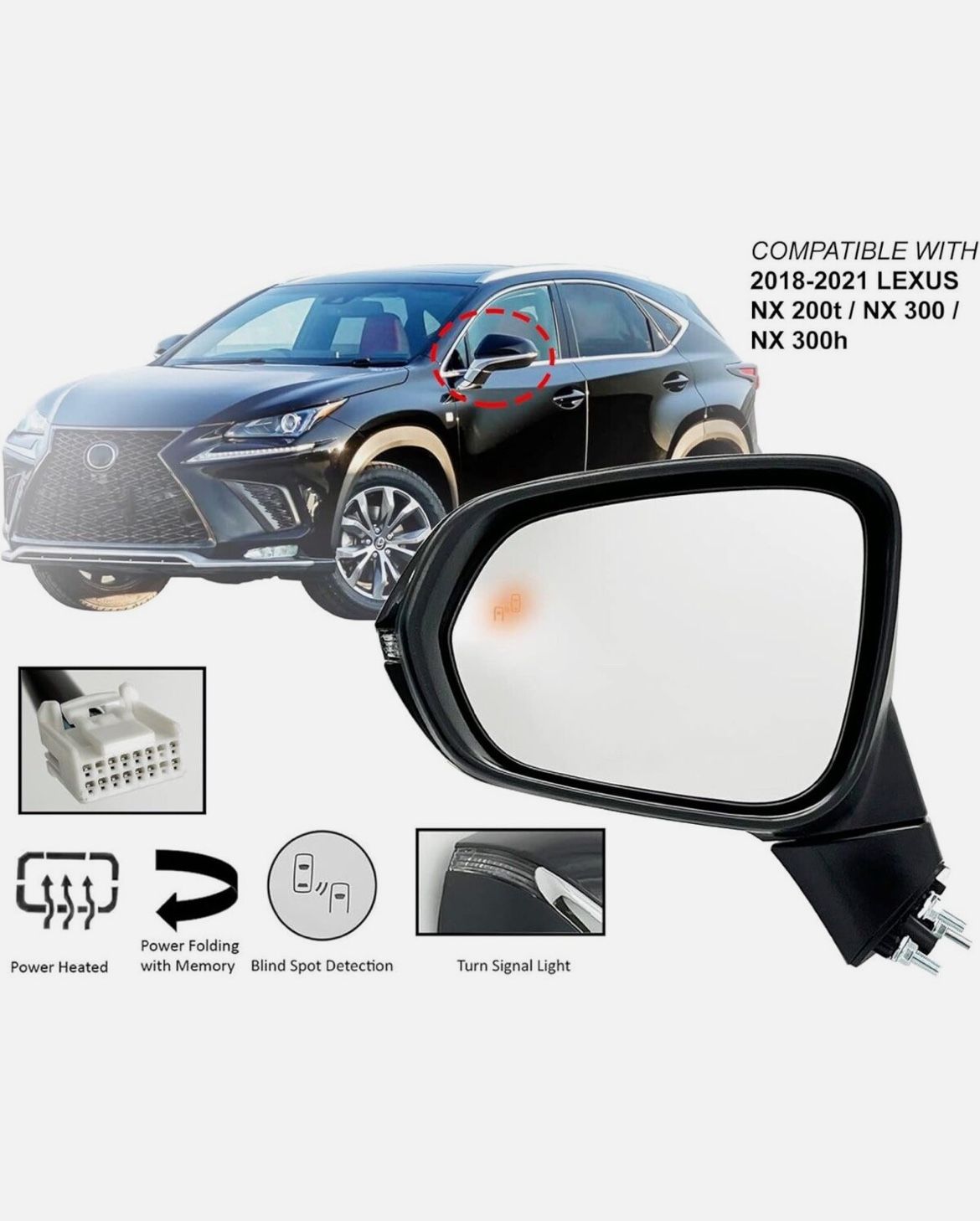 For Power Folding BSD Memory Mirror 2018 - 2021 NX200t NX300 NX300h Driver Side
