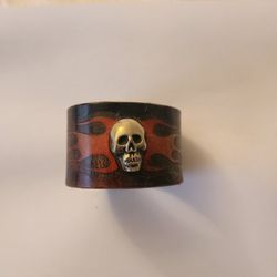 Skull W/ Red Flame Wristband 