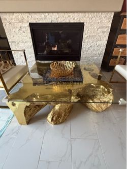 Modern coffee table, gold glass