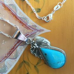 Sterling Silver blue gemstone pendant necklace with 18” inch long Sterling Silver chain / Love jewelry 💙💚💙 925 Silver stamped