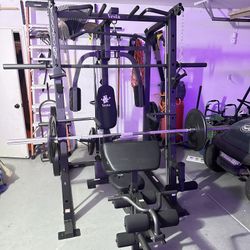Smith Machine 1001 w/Bench Attachment | 230lb Bumpers Olympic Weights | 7ft Olympic Bar | Gym Equipment | FREE DELIVERY🚚 