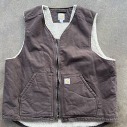 Vintage Carhartt Vest Sherpa Lined Canvas Mens Extra Large Brown XL