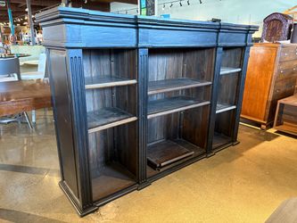 Vintage British Colonial Black Low Bookshelf