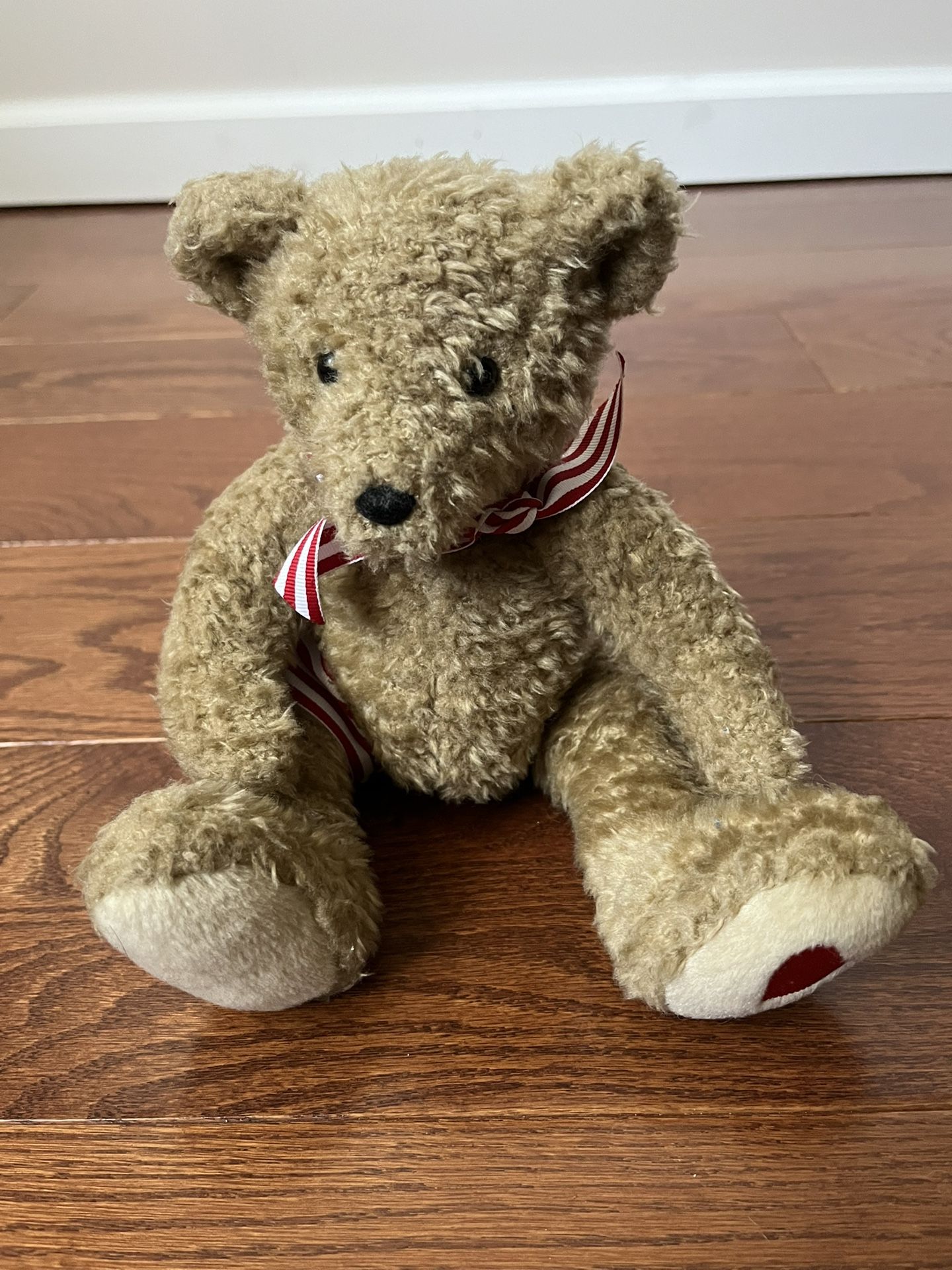 6.5” Sitting Down Plush Bear With Red Heart On Left Paw