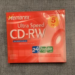 MEMOREX Ultra Speed CD-RW, 24x 700 MB 80 min, 5 pack,  New Sealed 