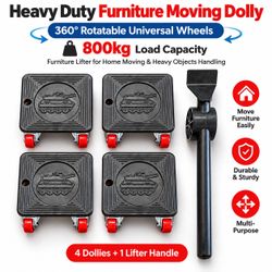 Heavy Duty Furniture Moving Dolly Set – 360° Wheels, 800kg Capacity, 4 Rollers + Lifter