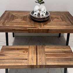 Wood Dining Table With Wood Bench