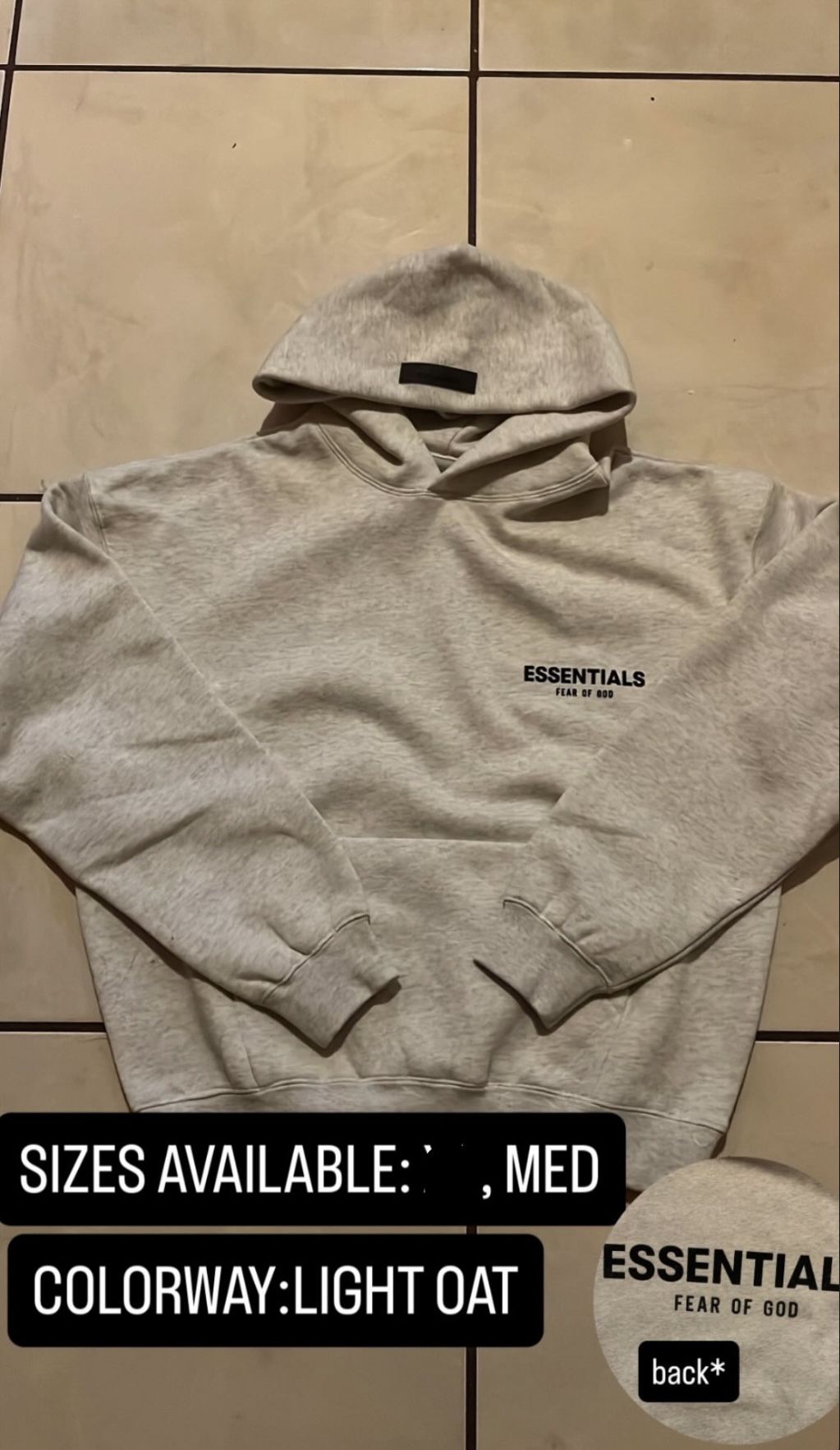 essentials hoodie, light oat, medium