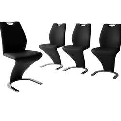  Mermaid Dining Chairs Set of 4, Modern Kitchen Dining Room Chairs Armless Upholstered Side Chairs with PU Leather Cushion Seat and Sturdy Metal Legs 