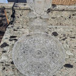 Set of 6 Anchor Hocking Wexford water glasses, made from antique clear glass stems with a 5-piece saucer