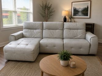 White Leather Reclining Sectional w/ Chaise – Delivery Available