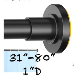 Black Shower Curtain Rod 31”-80”,1” Diameter Adjustable Spring Tension Stainless Steel