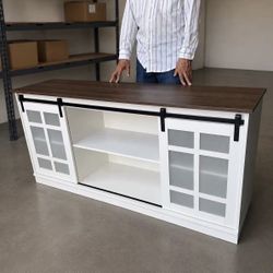 New In Box 59x16x27.5 Inch Tall TV Television Entertainment Center Stand Cabinet With Adjustable Shelf Sliding Glass Doors 
