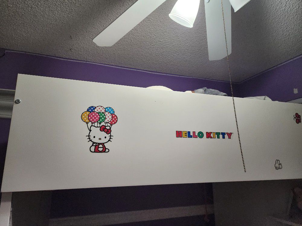 White Twin Bed With Vanity Beautiful Hello Kitty Theme.