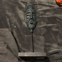 Tribal Metal Art Mask Sculpture 14" Tall Vintage
