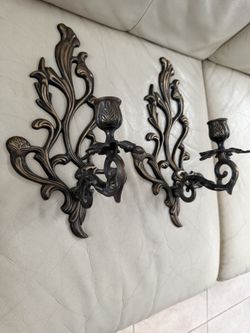 Set for 2, 13.5" Bronze Floral Bouquet Wall Candle Sconce $40