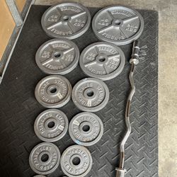 Olympic Weights With Olympic Weight Curling Bar 