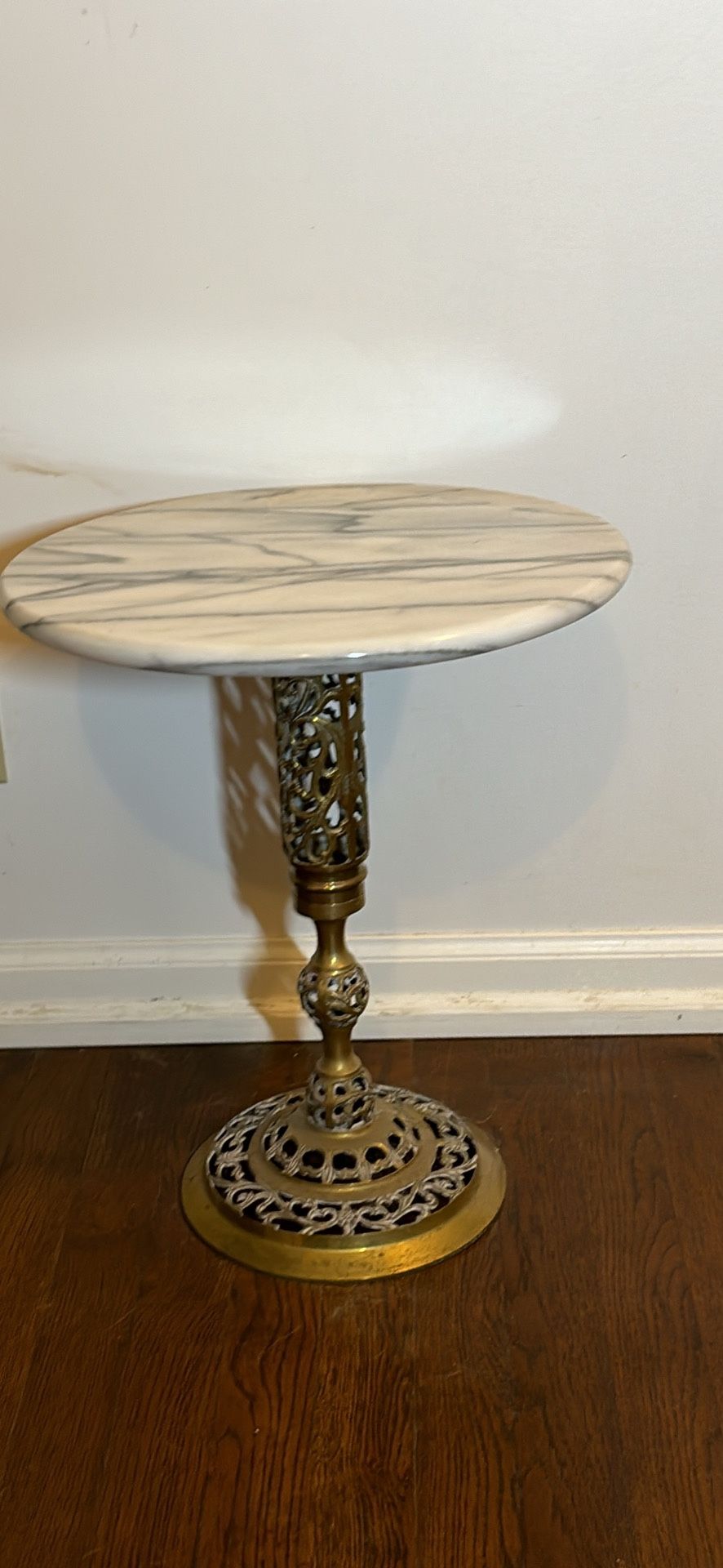 Vintage Brass Table With Marble Top