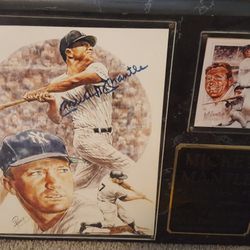 Mickey Mantle autographed photo mounted on plaque with coa
