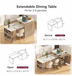 82.6" Fluted Kitchen Island with Extendable Table & Outlet