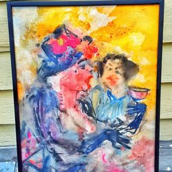 Signed Freaky McM Abstract Water Color 18.5" X 15" AWESOME artwork 