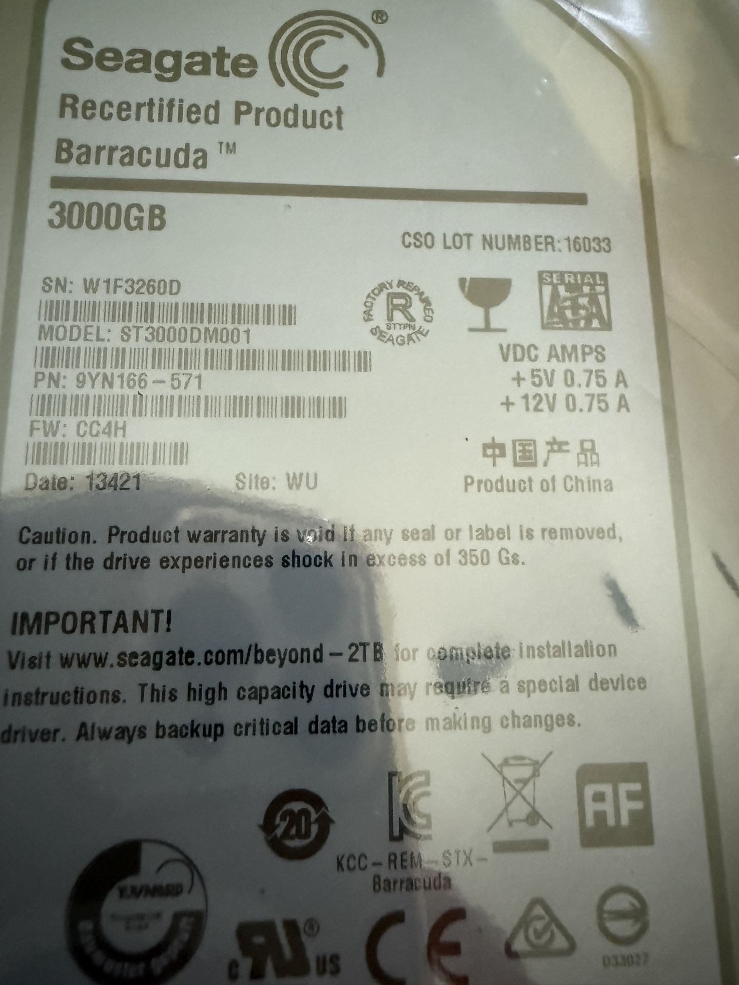 Seagate Recertified Product Barracuda 3000 GB
