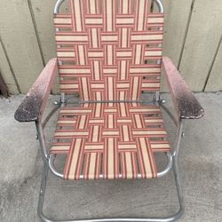 Vintage Webbed Aluminum Folding Chair - Lightweight Lawn Chair 