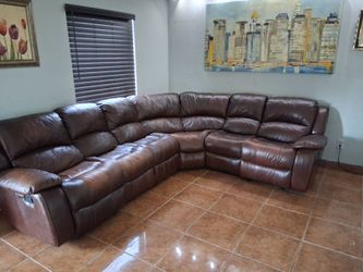 Brown Leather Reclining Sectional Sofa