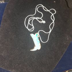 Silver And Turquoise Western Boot Necklace 925 Chain 