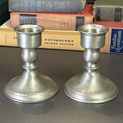 Set Of 2 Antique 1955s Leonard Weighed Genuine Pewter Candle Stick Holders 4.5”