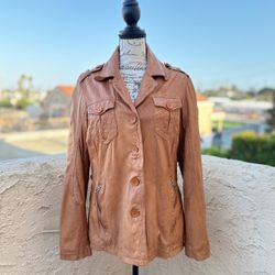 Mauritius brown leather utility style jacket size EU 40 US 10 L large