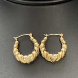 14k Gold Heart Hoops 