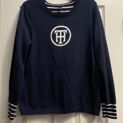 Tommy Hilfiger Women’s Sweater Long Sleeves Big Logo Pullover Crewneck Sz Large 